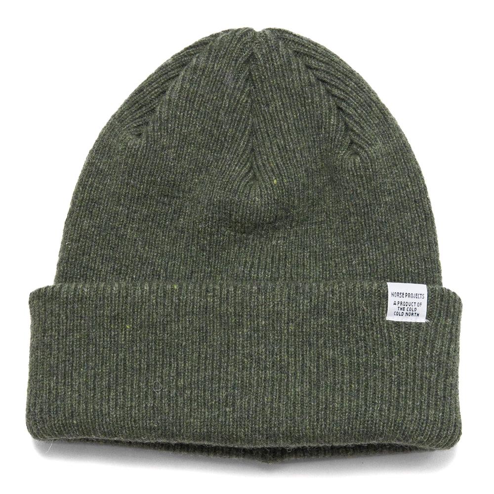 Norse Projects Beanie Dried Olive at shoplostfound, front