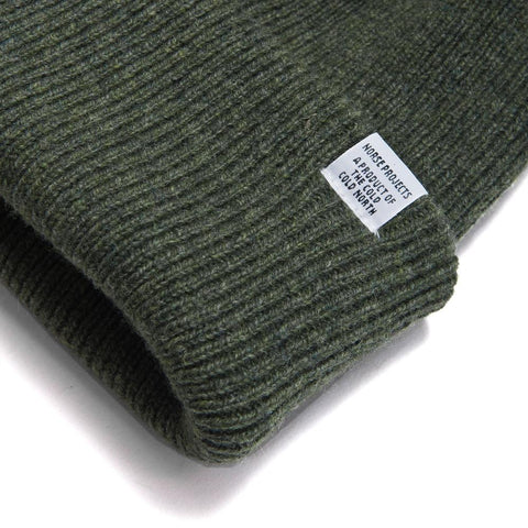Norse Projects Beanie Dried Olive at shoplostfound, front