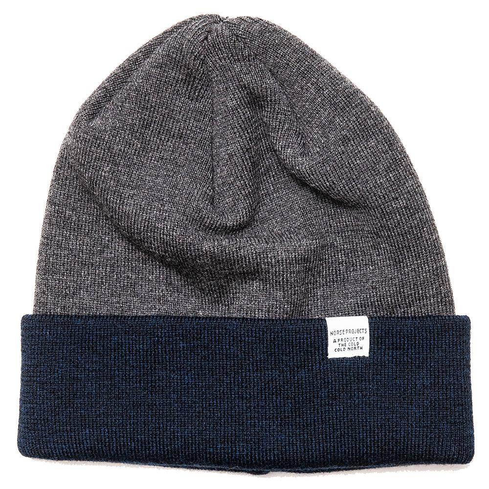 Norse Projects Colour Block Beanie Dark Navy at shoplostfound, front