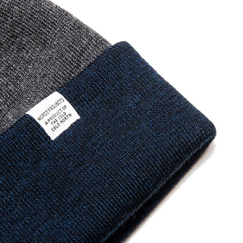 Norse Projects Colour Block Beanie Dark Navy at shoplostfound, front