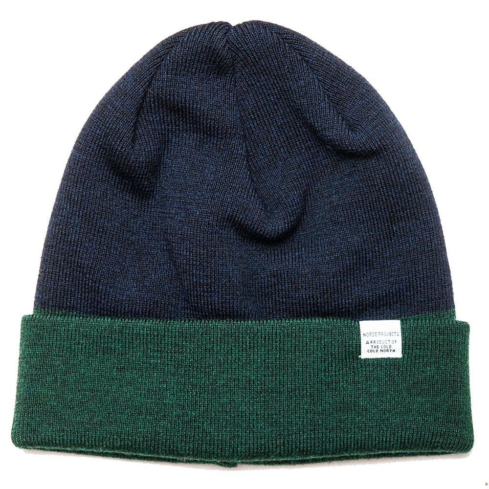 Norse Projects Colour Block Beanie Spinnaker Green at shoplostfound, front