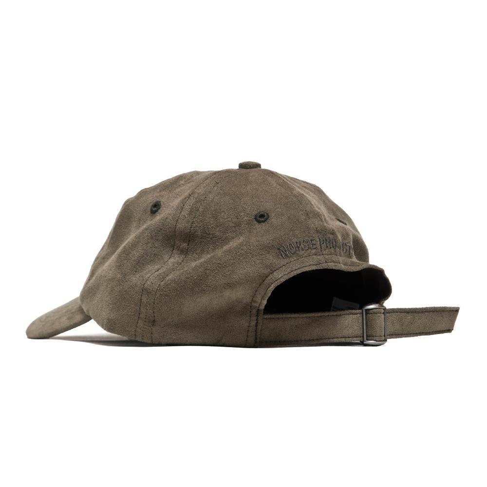 Norse Projects Fake Suede Sports Cap Dried Olive at shoplostfound, back