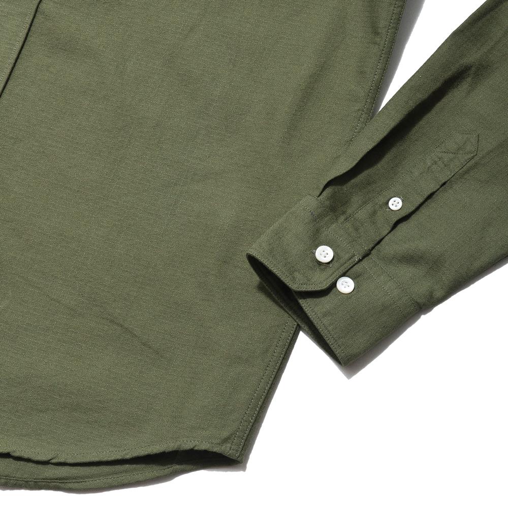 Norse Projects Hans Collarless Oxford Dried Olive at shoplostfound, cuff