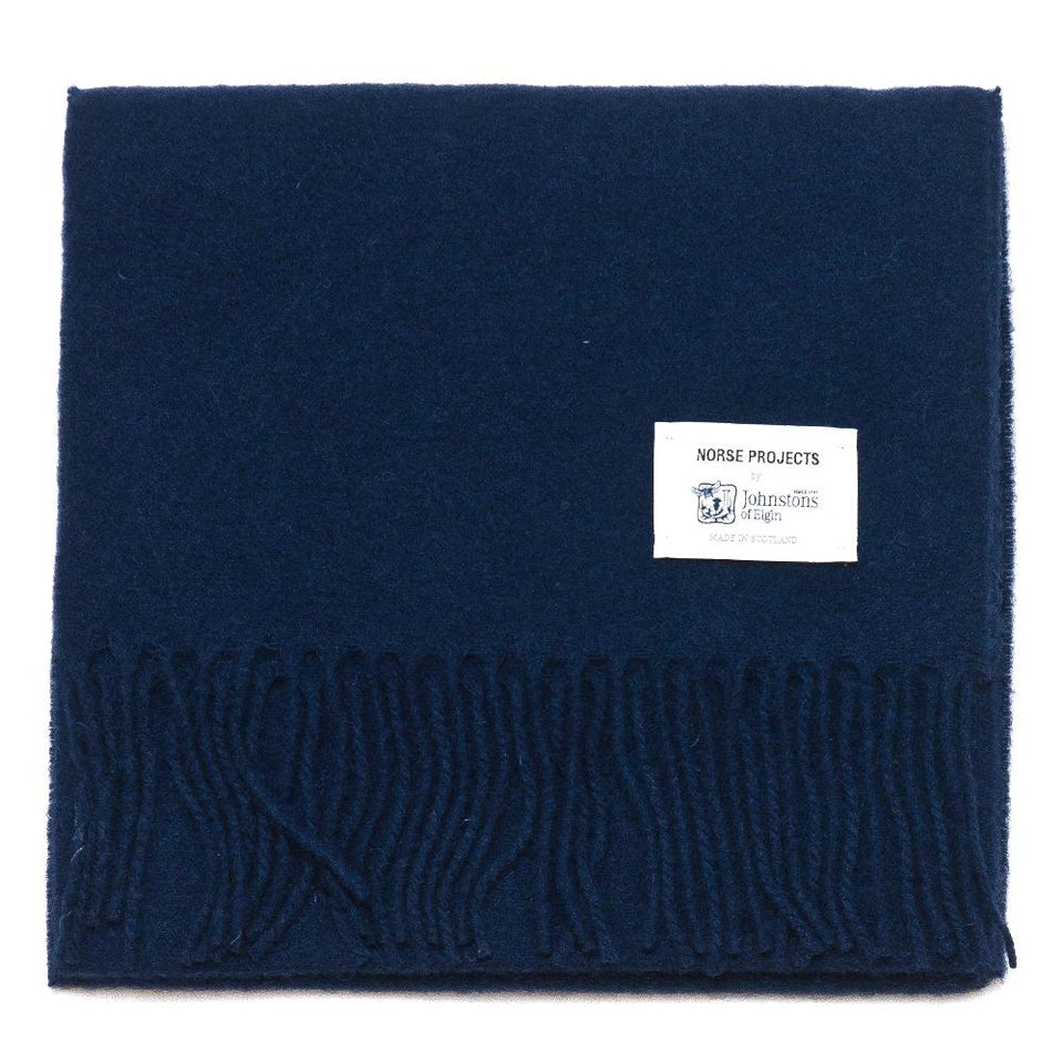 Norse Projects Johnstons Wool Scarf Navy at shoplostfound, top