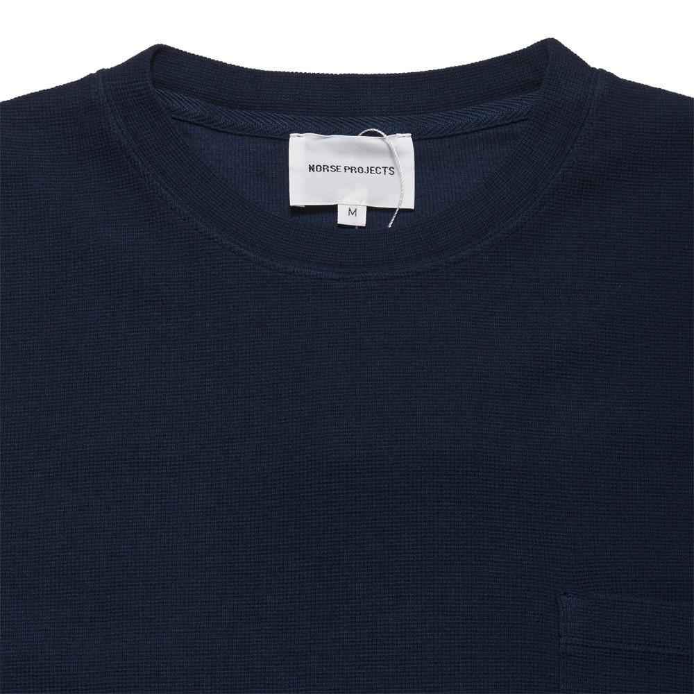 Norse Projects Niels Garment Dye Pique Kit Navy at shoplostfound, neck
