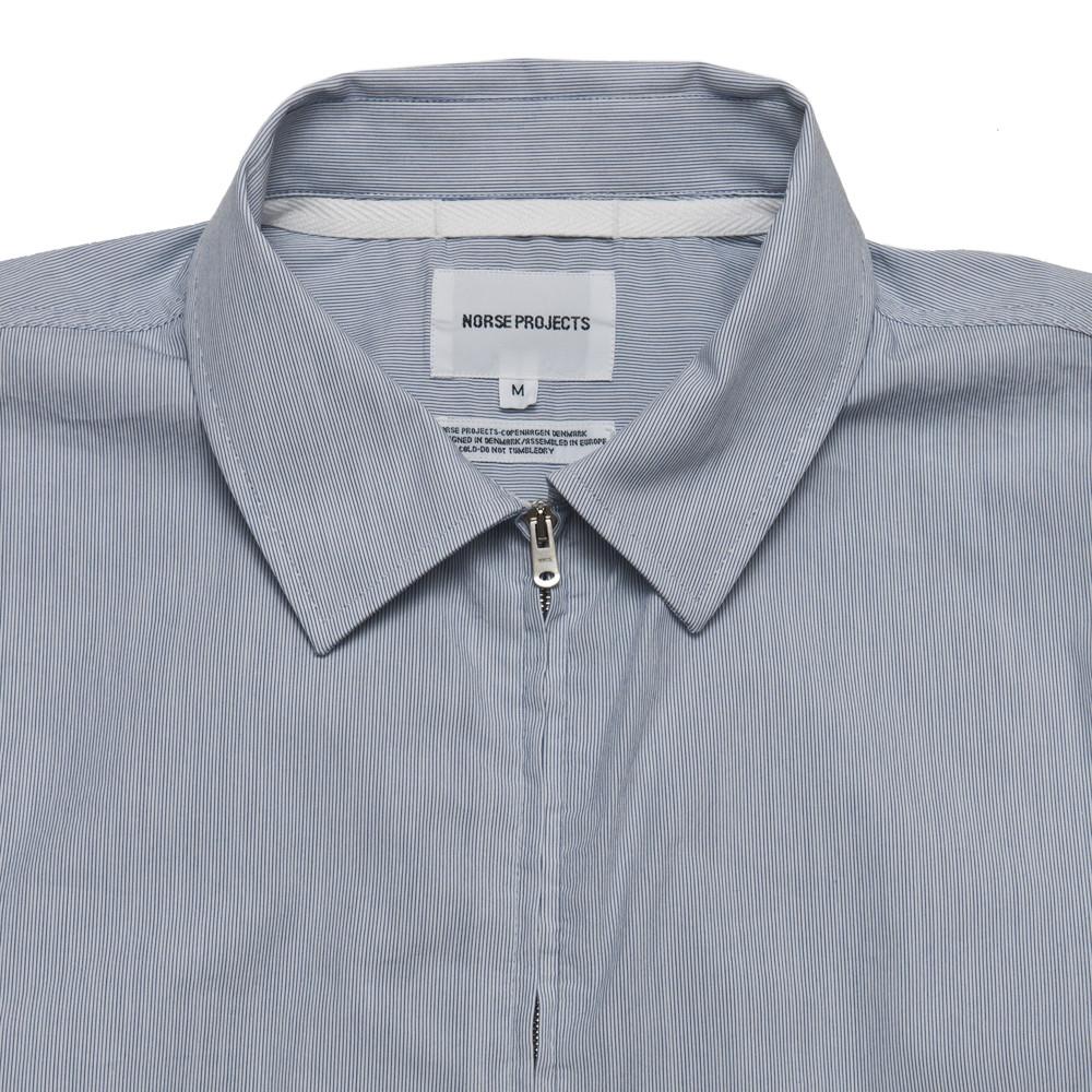 Norse Projects Osvald Compact Poplin Zip Fine Stripe at shoplostfound, neck