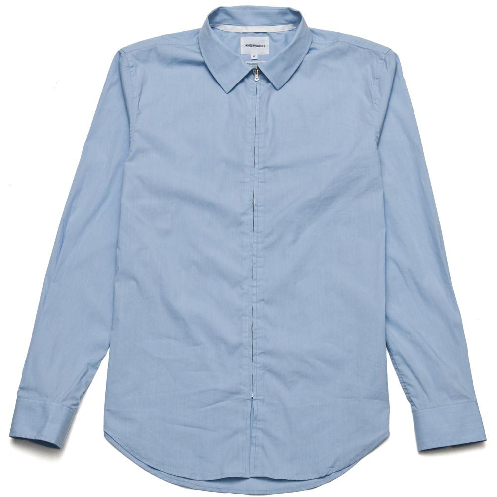 Norse Projects Osvald Compact Poplin Zip Pale Blue at shoplostfound, front