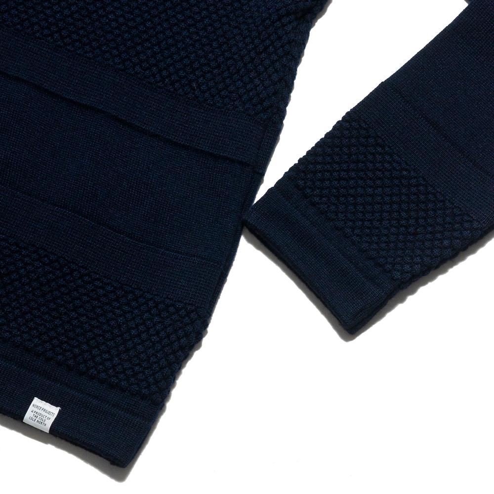 Norse Projects Skagen Roll Neck Wool Dark Navy at shoplostfound, detail