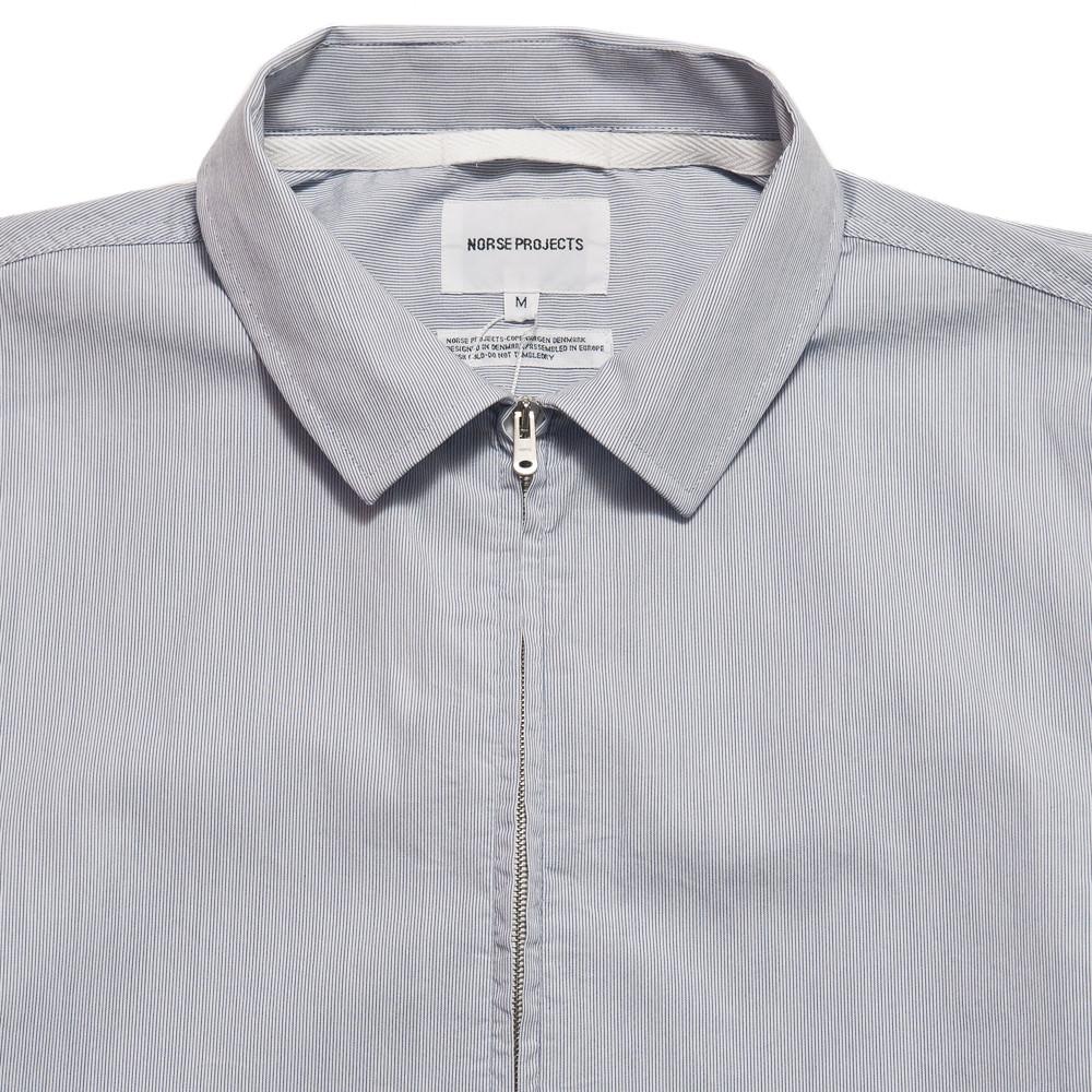 Norse Projects Theo SS Compact Poplin Fine Stripe at shoplostfound, neck