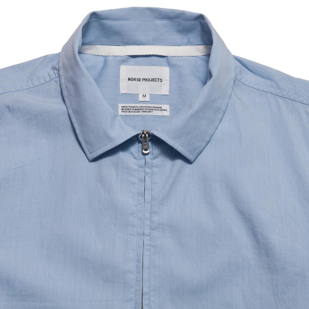 Norse Projects Theo SS Compact Poplin Pale Blue at shoplostfound, neck