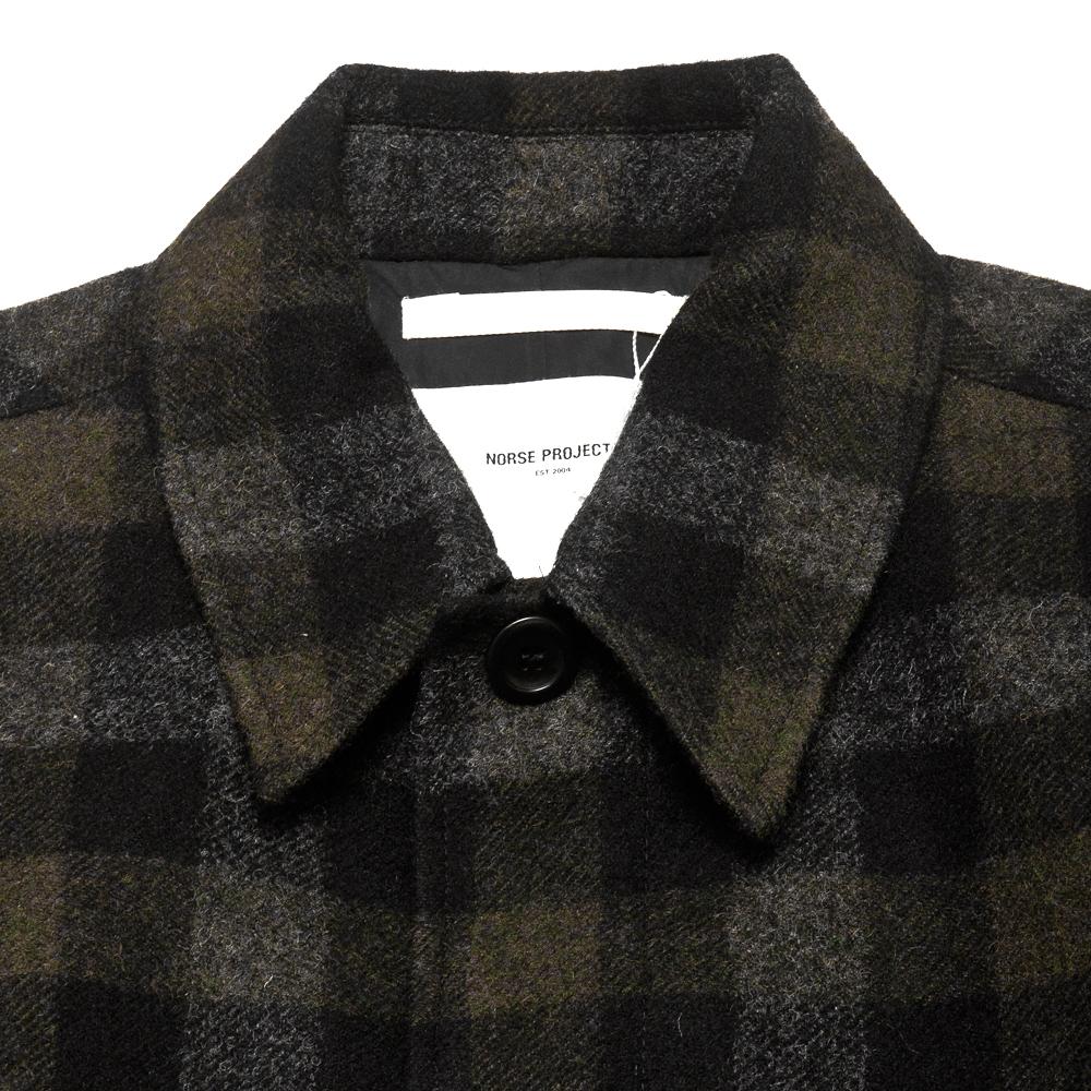 Norse Projects Thor Wool Check Magnet Grey at shoplostfound, neck