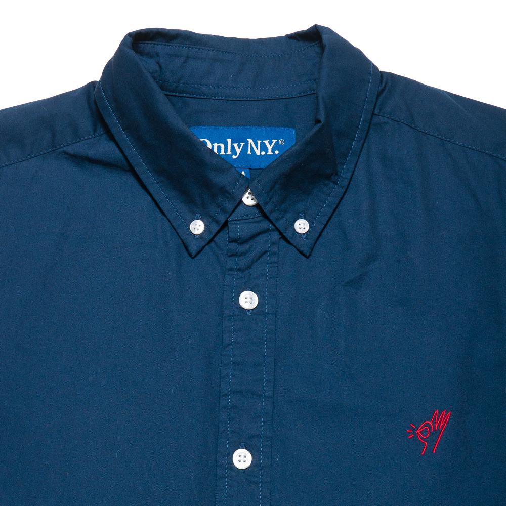 Only NY OK Cotton Twill Shirt Navy at shoplostfound, neck