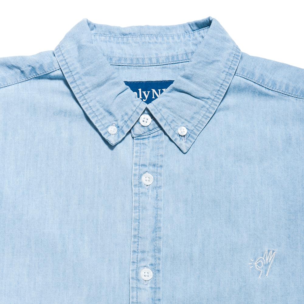 Only NY OK Cotton Twill Shirt Washed Denim at shoplostfound, neck