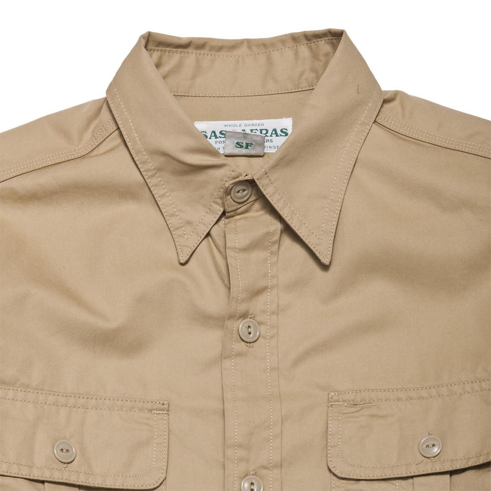 Sassafras Botanical Scout Apron Shirt Beige at shoplostfound, neck