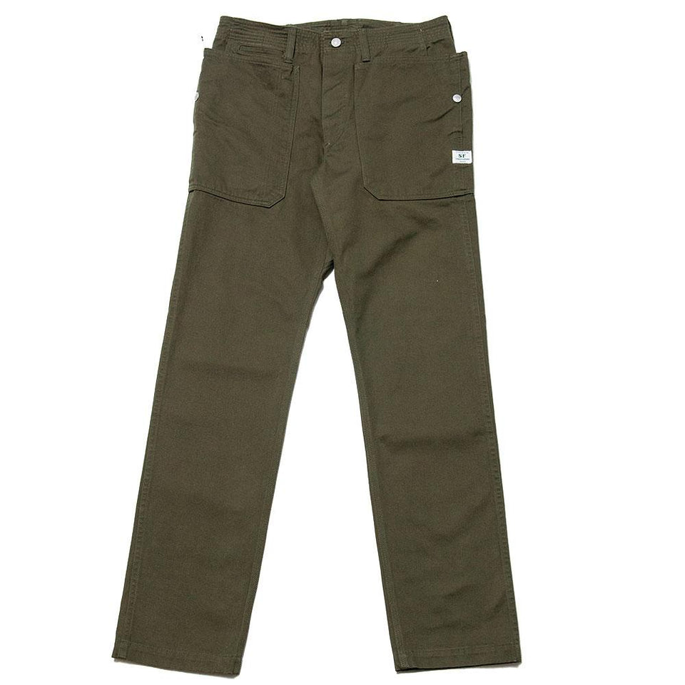 Sassafras Fall Leaf Sprayer Pant Chino Olive at shoplostfound, front