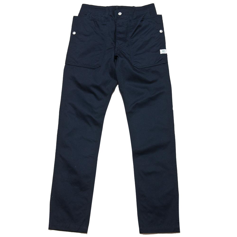 Sassafras Fall Leaf Sprayer Pant Navy Twill at shoplostfound, front