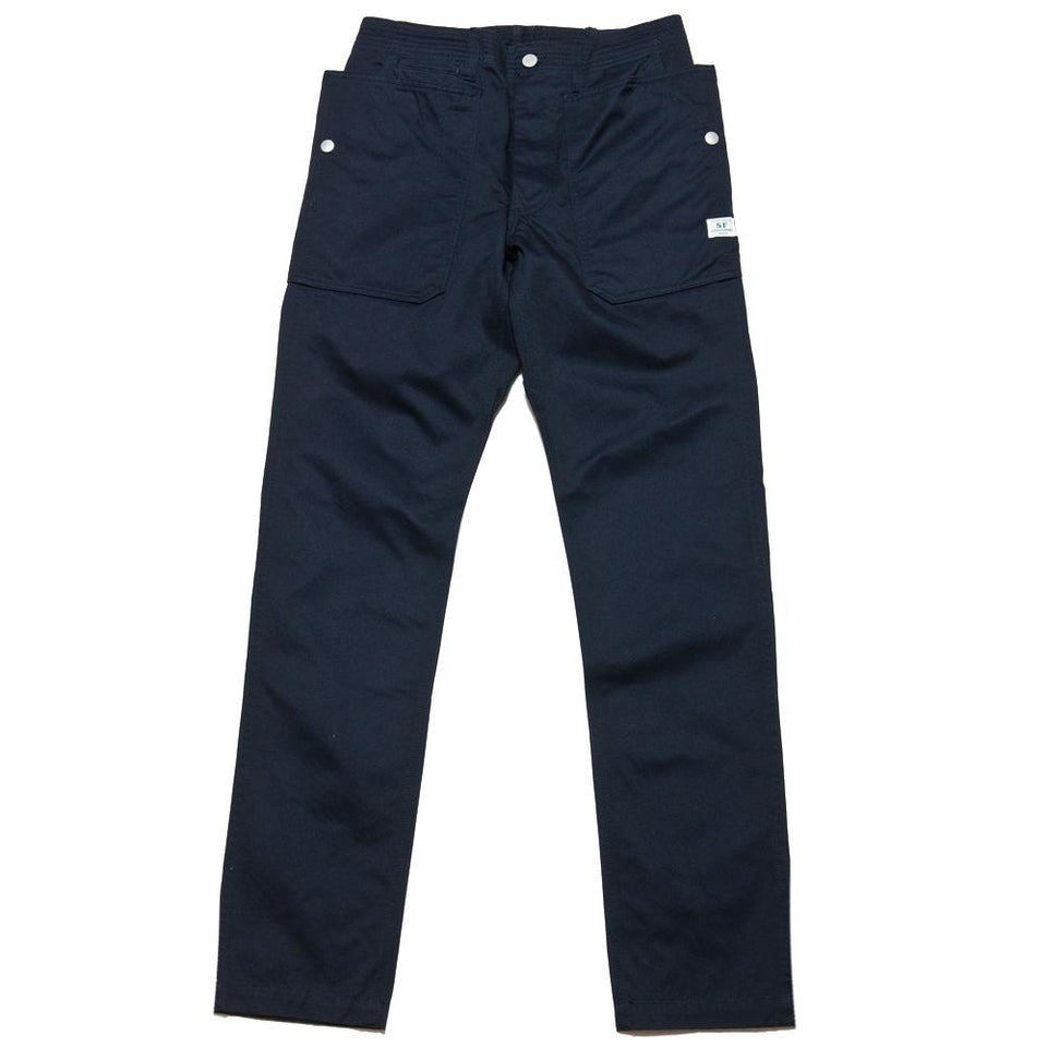 Sassafras Fall Leaf Sprayer Pant Navy Twill at shoplostfound, front