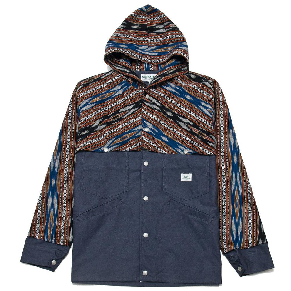 Sassafras Gardener Cruiser Bud Jacket Ikat Navy Oxford at shoplostfound, front