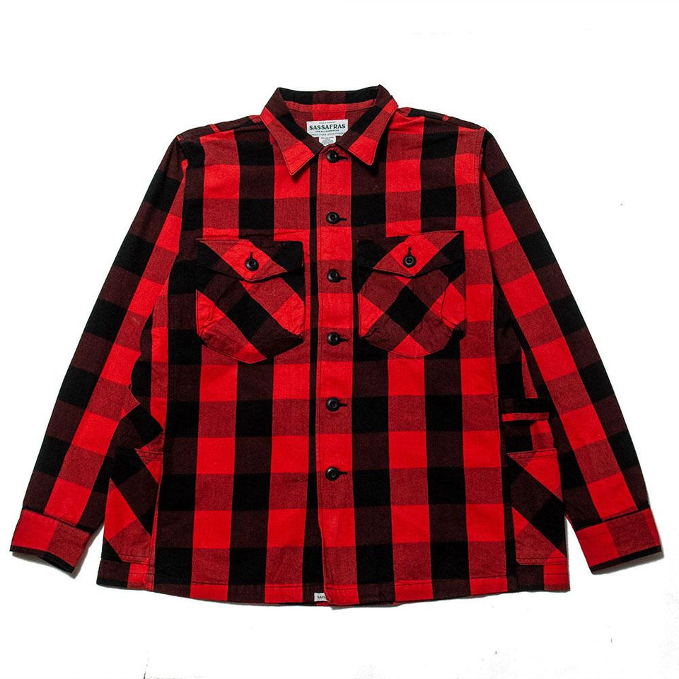 Sassafras Gardener Half Shirt Buffalo Plaid Red at shoplostfound, front