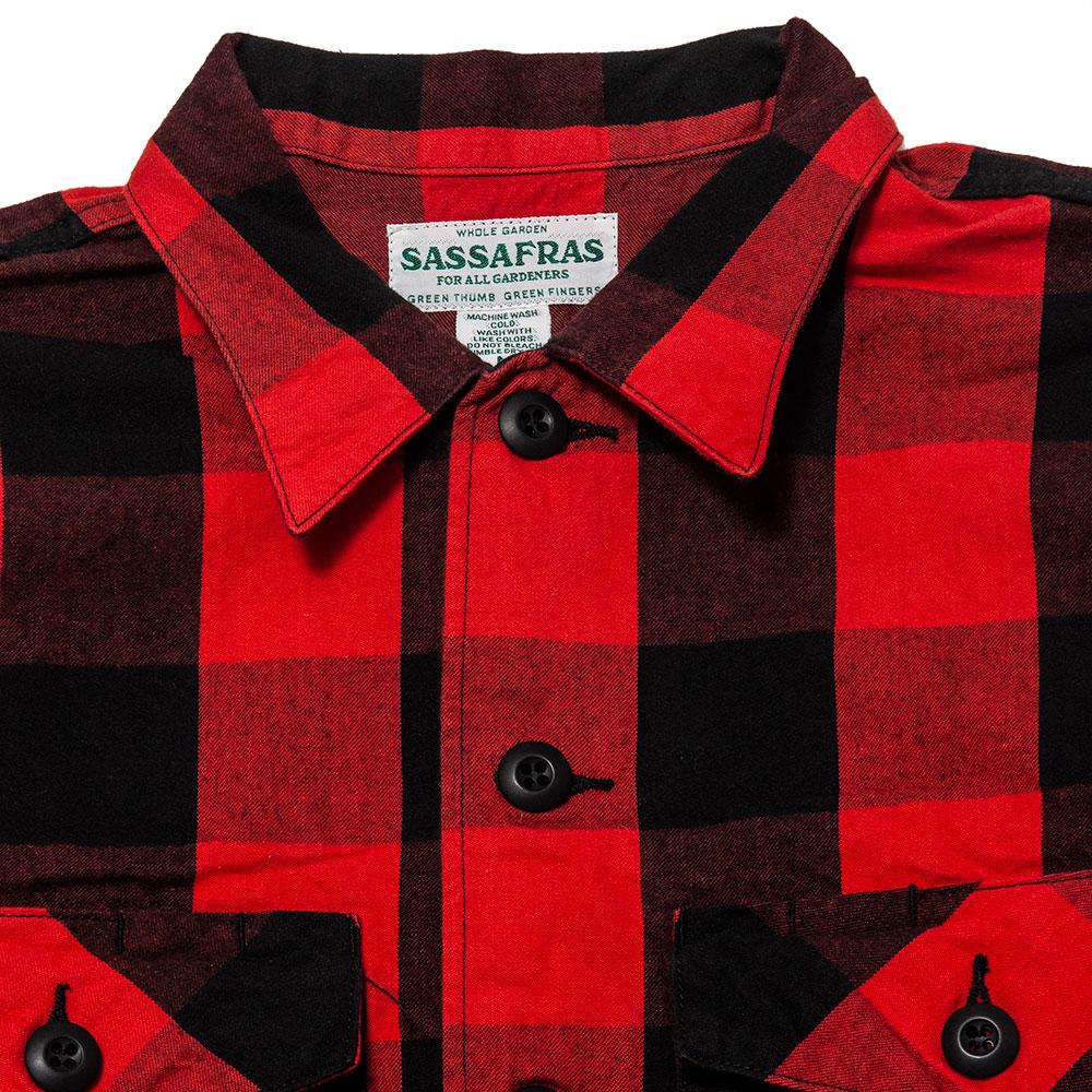 Sassafras Gardener Half Shirt Buffalo Plaid Red at shoplostfound, neck