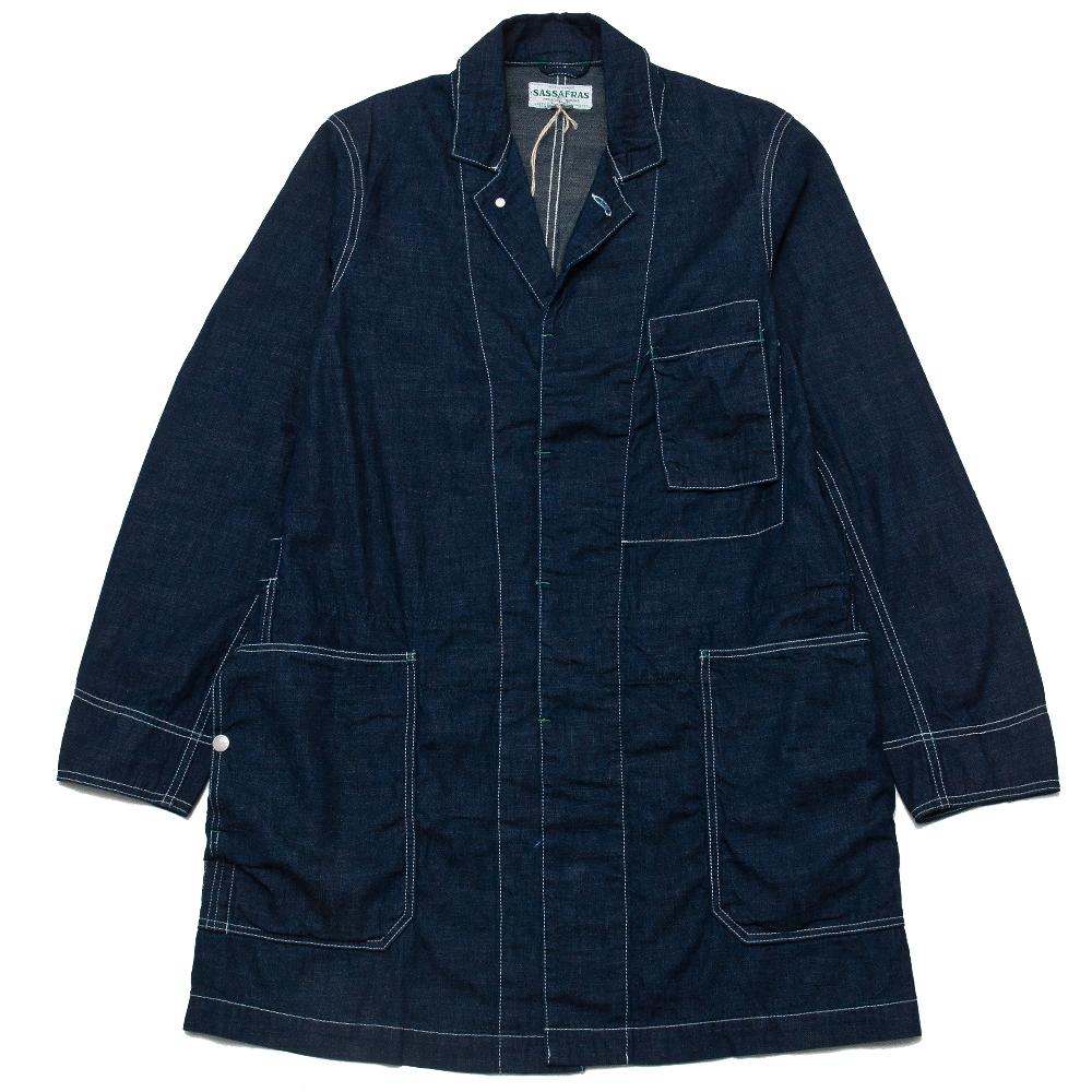 Sassafras Whole Leaf Coat Indigo 8oz Denim at shoplostfound, front