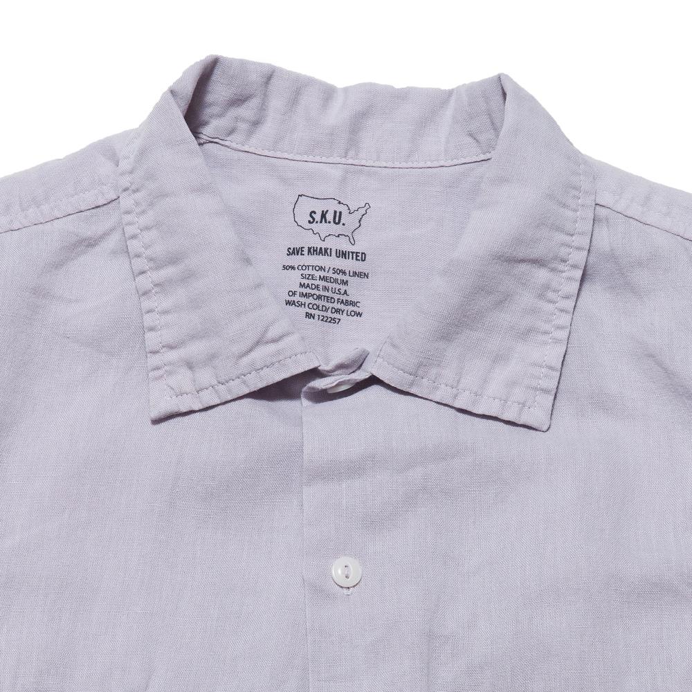 Save Khaki United S/S Cotton Linen Camp Shirt Violet at shoplostfound, neck