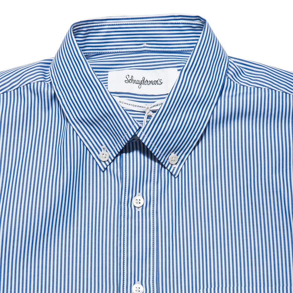 Schnayderman's Leisure Poplin Regular Stripe Blue/White at shoplostfound, neck