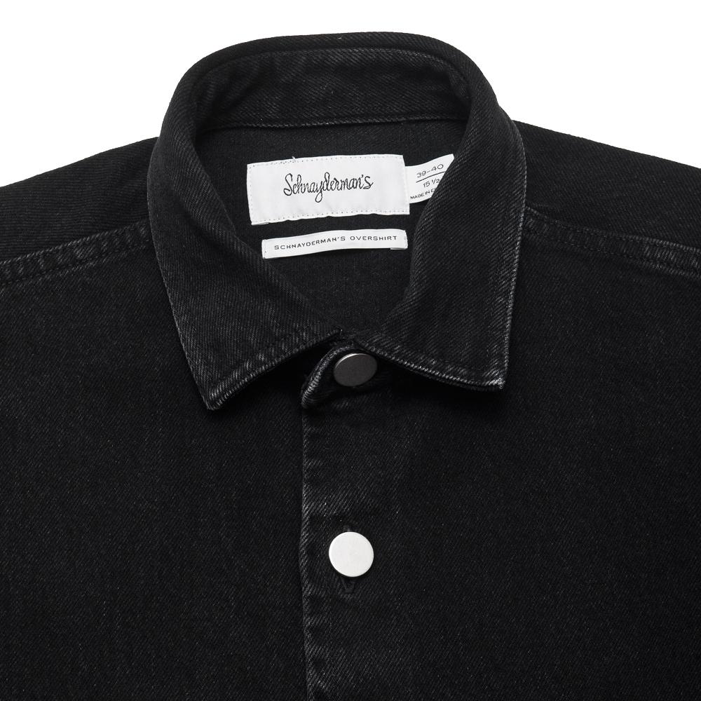 Schnayderman's Overshirt Denim One Washed Black at shoplostfound, neck