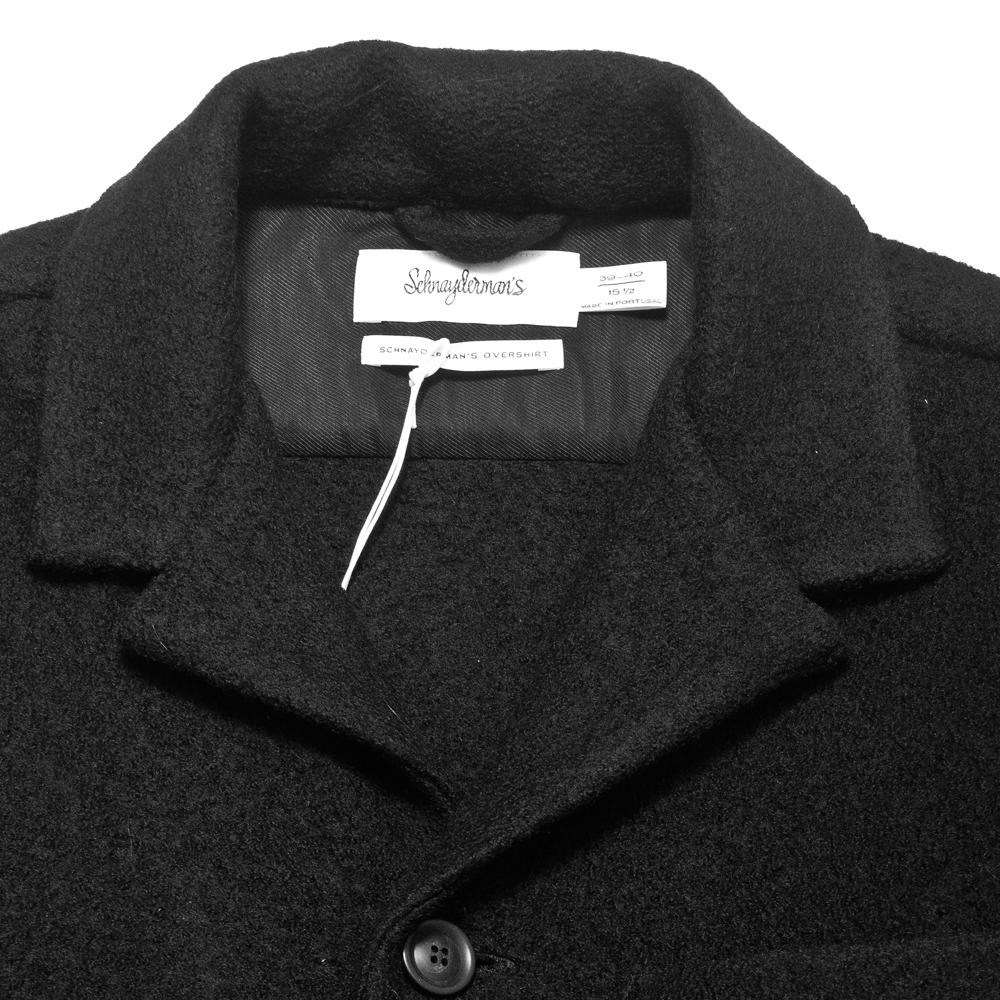 Schnayderman's Overshirt Notch Wool Crepe Black at shoplostfound, neck