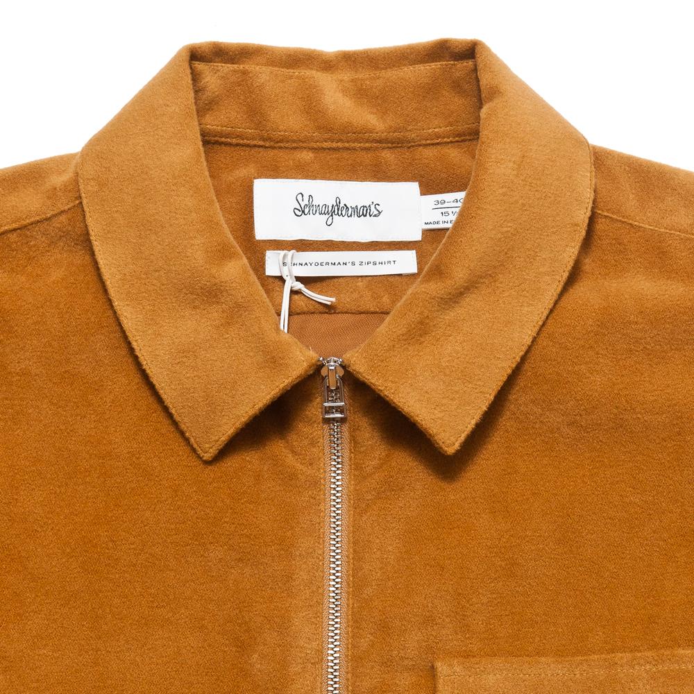 Schnayderman's Zip Shirt Moleskin One Mustard at shoplostfound, neck