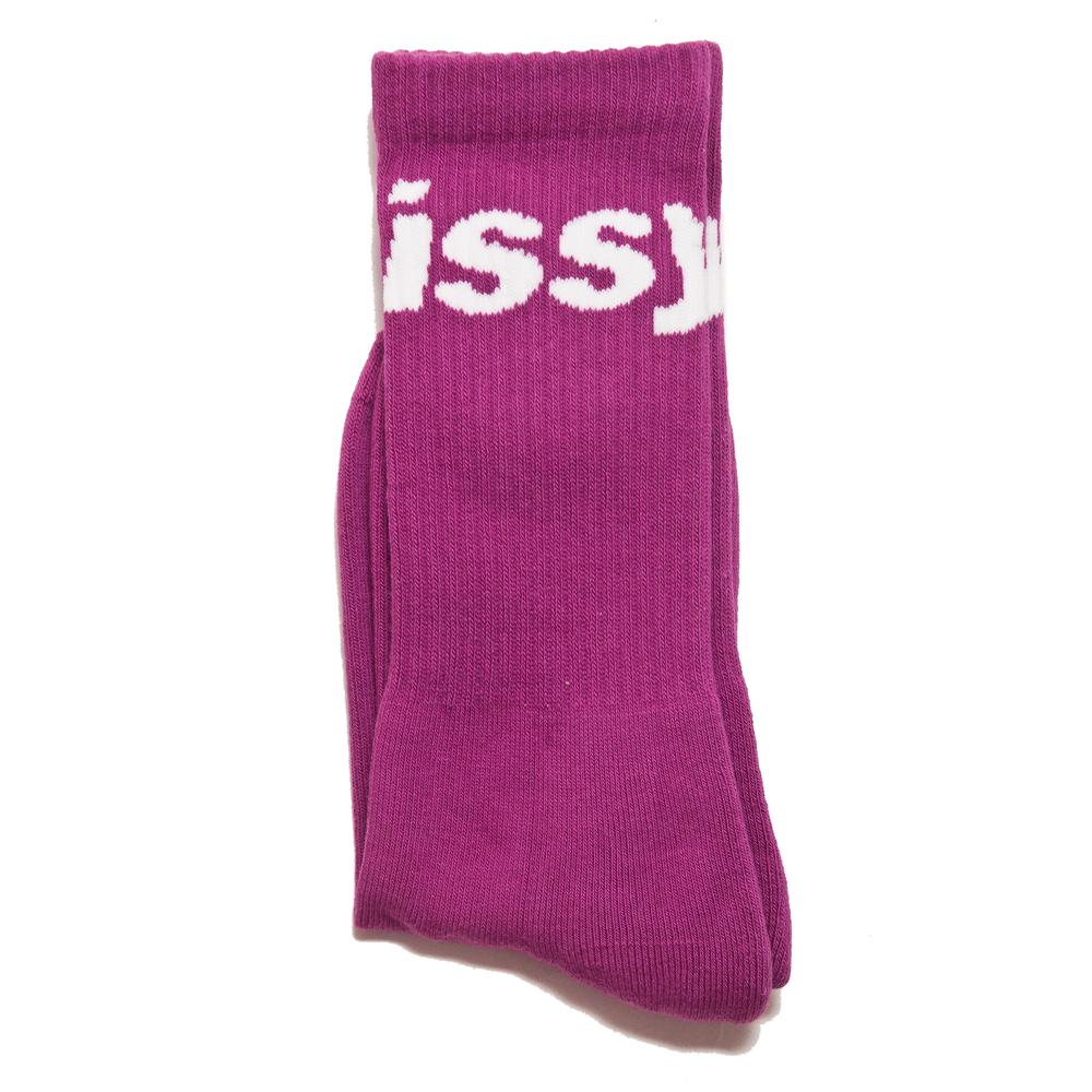 Stüssy Jacquard Logo Socks Berry at shoplostfound, folded