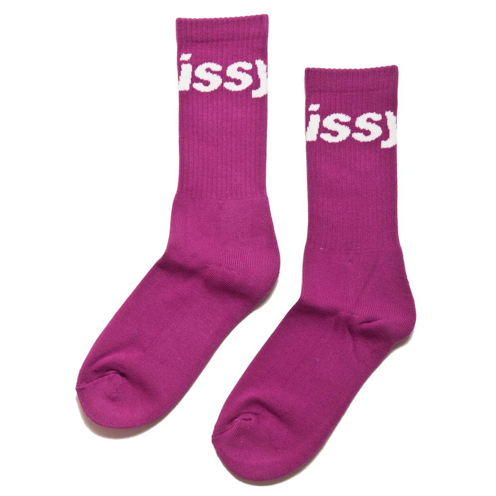 Stüssy Jacquard Logo Socks Berry at shoplostfound, flat
