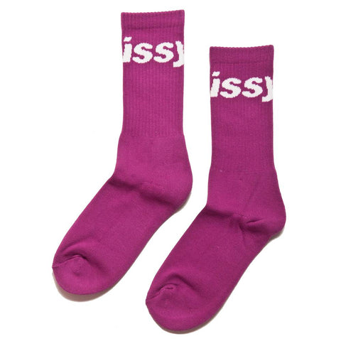 Stüssy Jacquard Logo Socks Berry at shoplostfound, folded