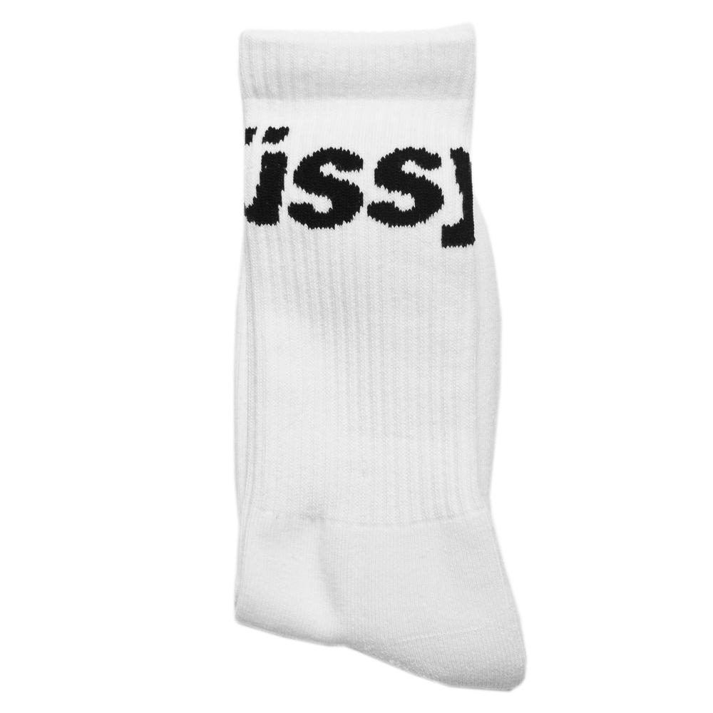 Stüssy Jacquard Logo Socks White at shoplostfound, folded