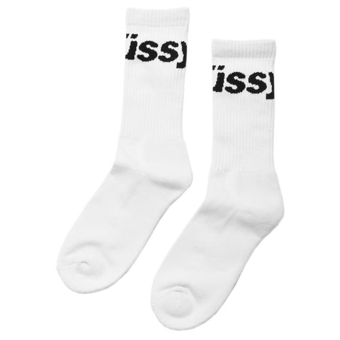 Stüssy Jacquard Logo Socks White at shoplostfound, folded