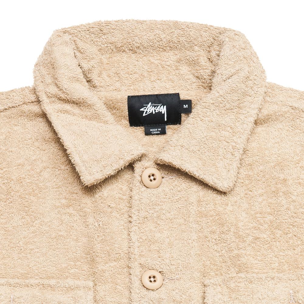 Stüssy Long Terry BDU LS Shirt Tan at shoplostfound, neck