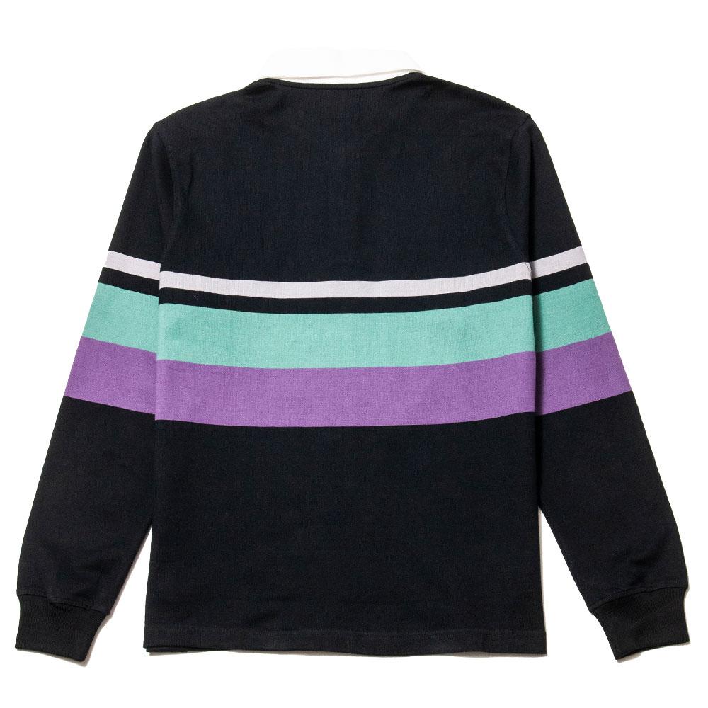 Stüssy Lucas Stripe Long Sleeve Rugby Black at shoplostfound, back