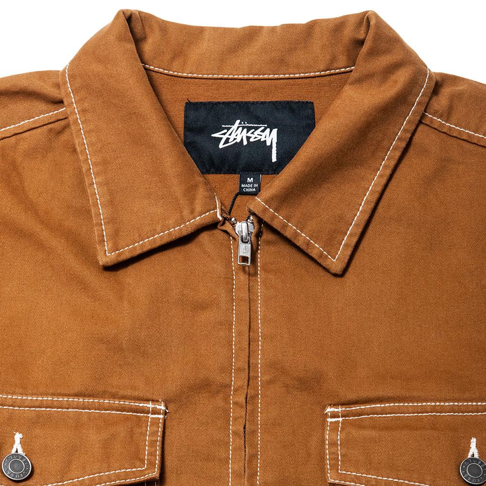 Stüssy Moleskin Garage Jacket Brown at shoplostfound, neck