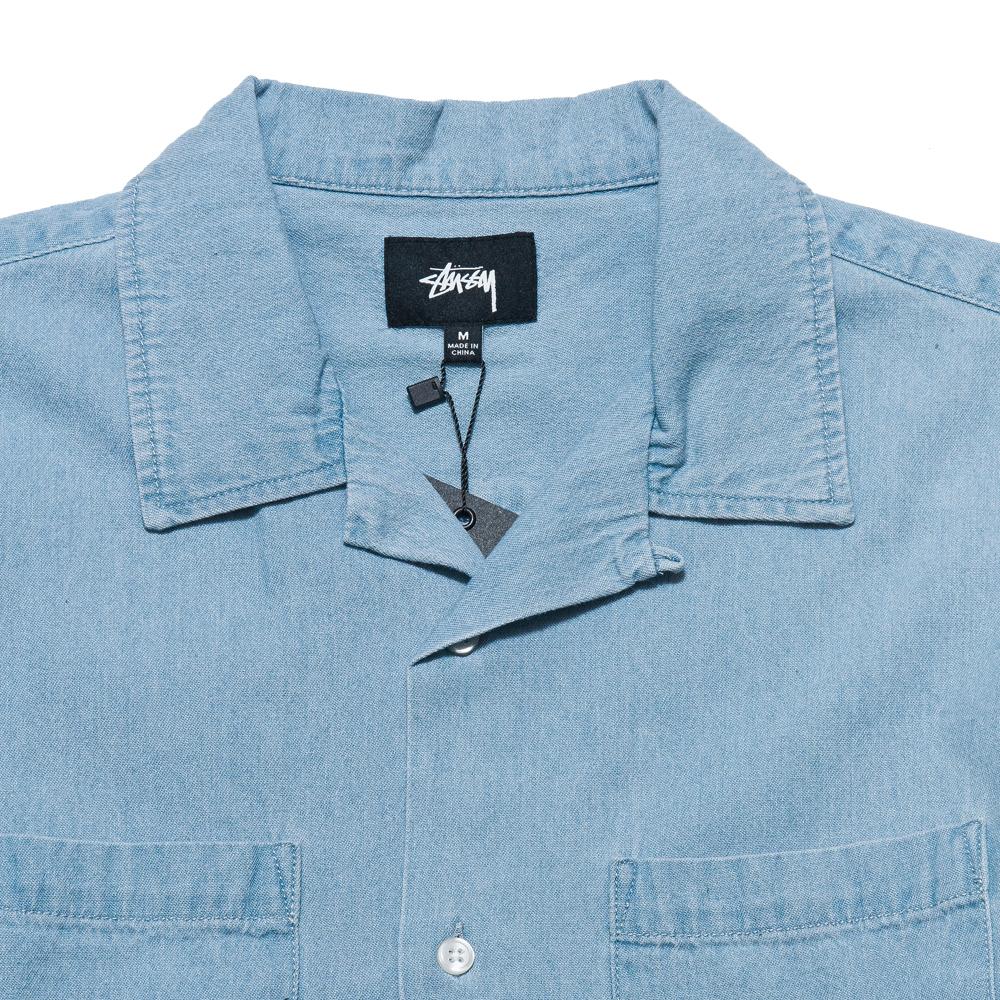 Stüssy Open Collar Shirt Jean at shoplostfound, neck