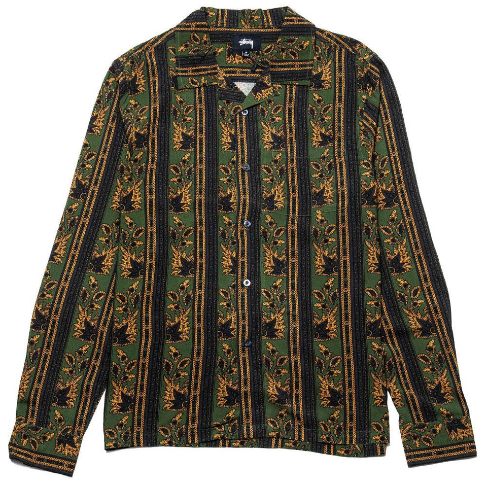 Stüssy Paisley Stripe L/S Shirt Olive at shoplostfound, front