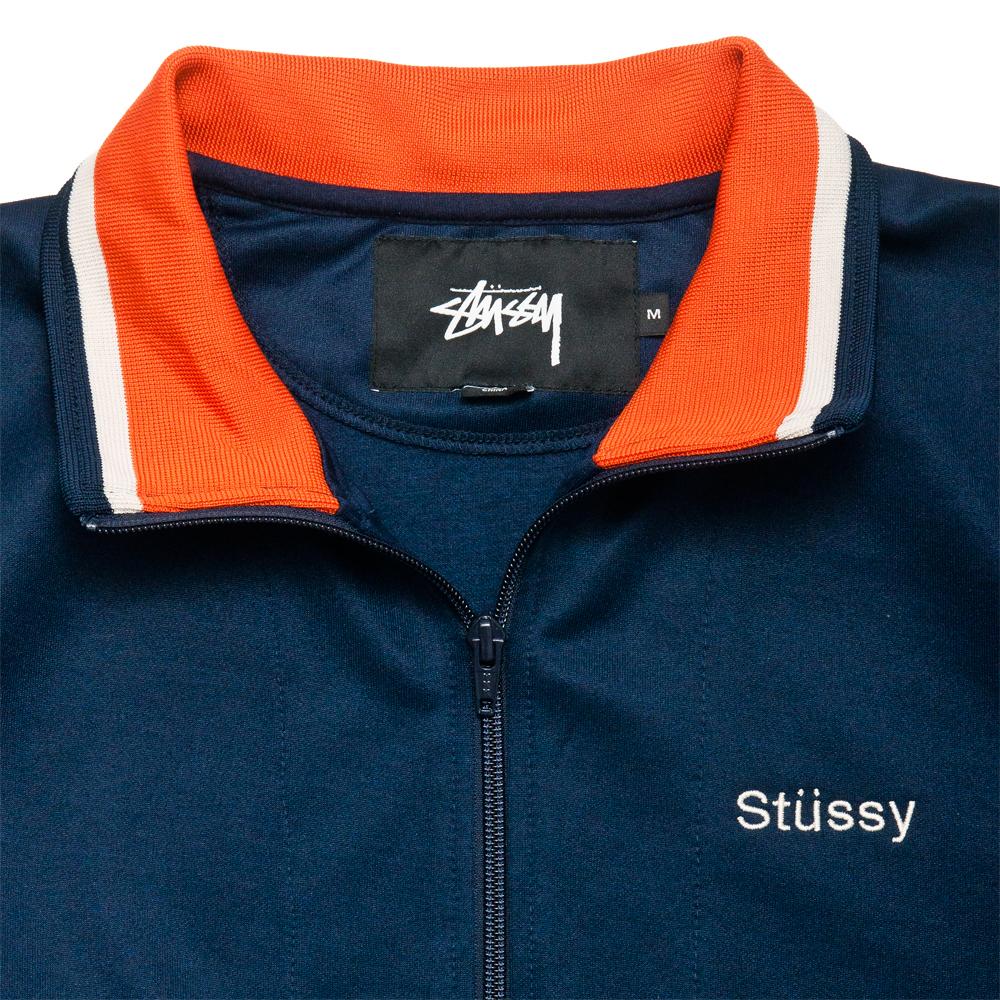 Stüssy Poly Track Jacket Navy at shoplostfound, neck