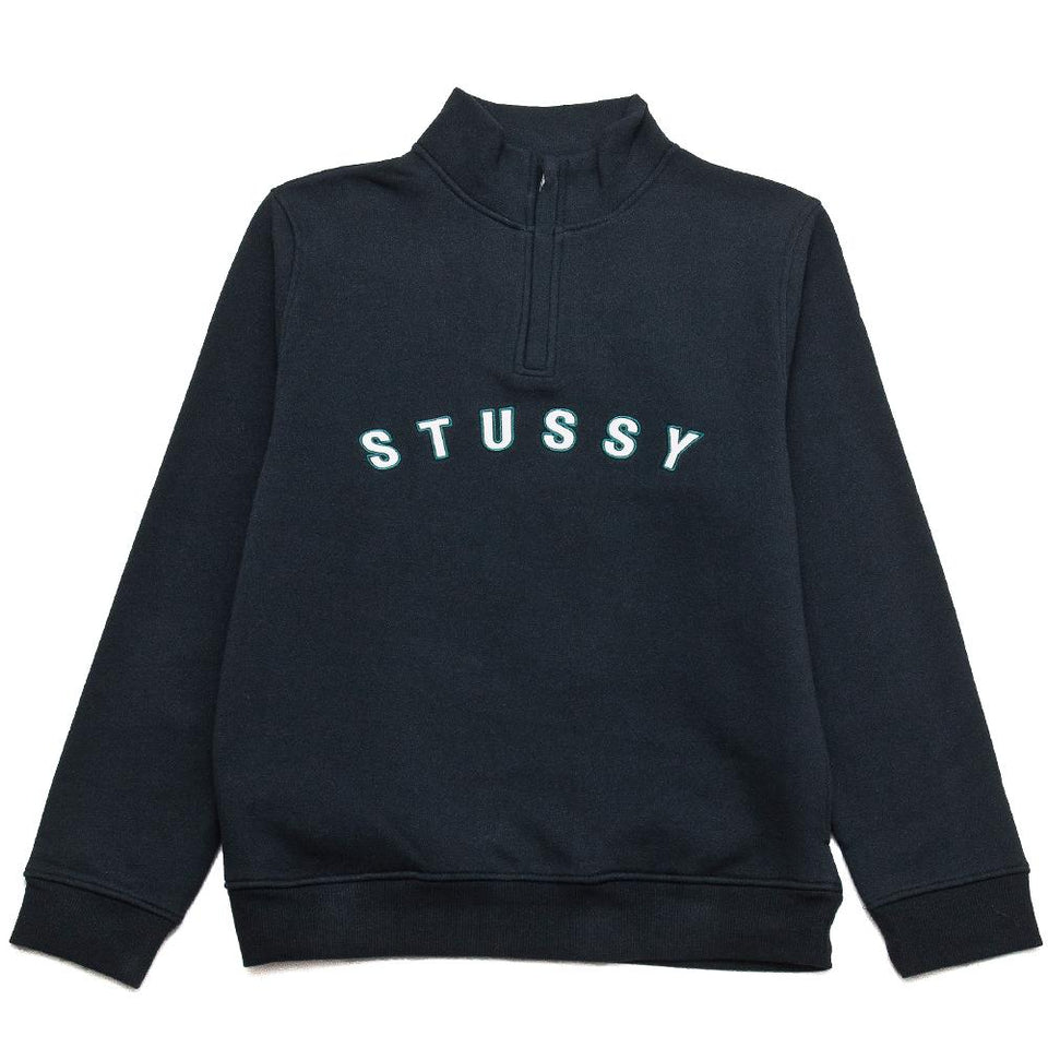 Stüssy Quarter Zip Mock Neck Black at shoplostfound, front