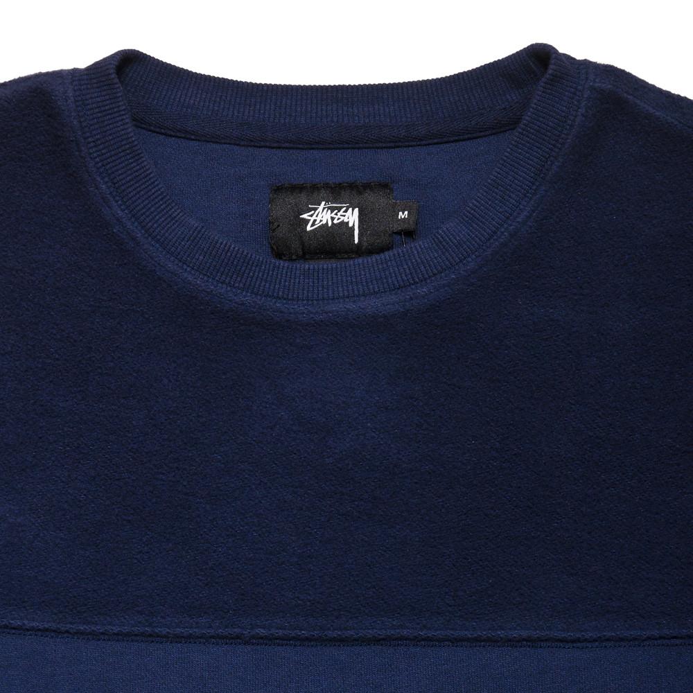 Stussy Reverse Fleece Panel Crew Navy at shoplostfound, neck