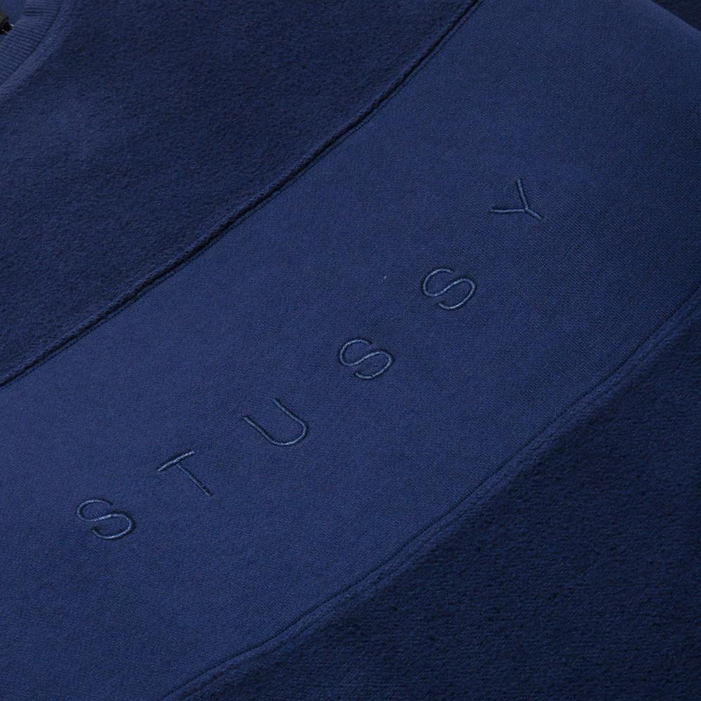 Stussy Reverse Fleece Panel Crew Navy at shoplostfound, panel