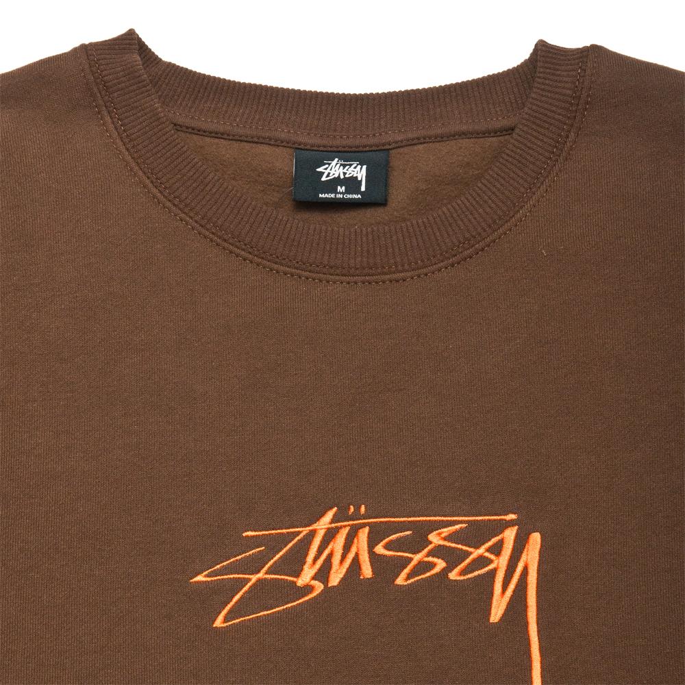 Stüssy Sooth Stock Applique Crew Chocolate at shoplostfound, neck