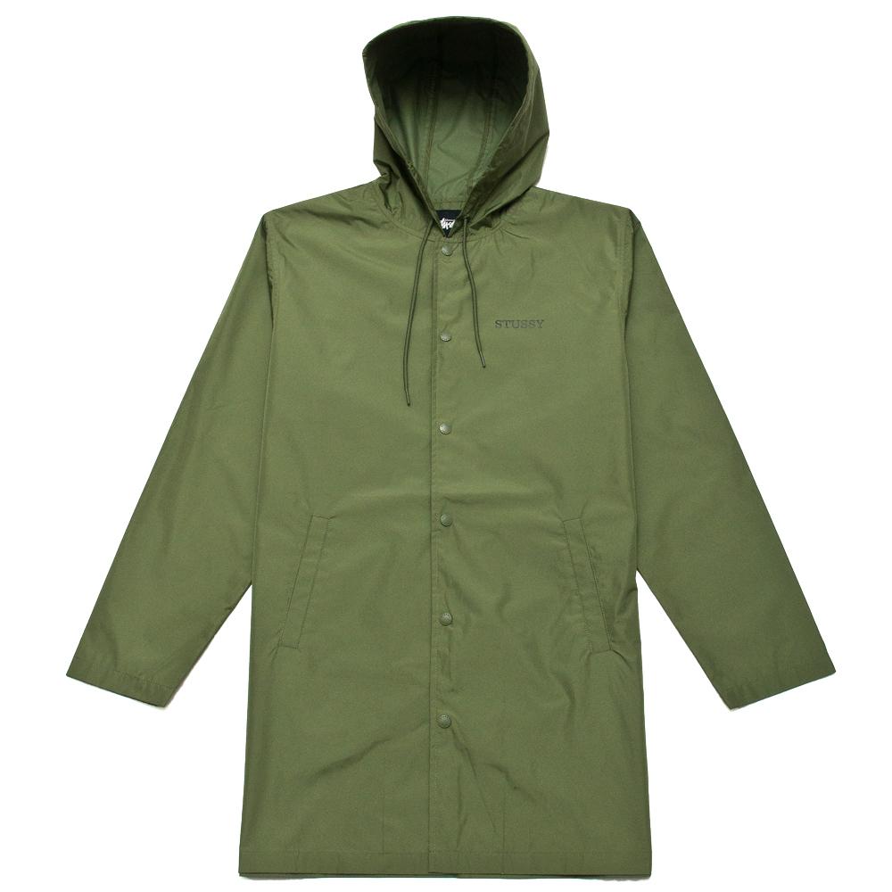 Stüssy Tony Long Hooded Coach Jacket Olive at shoplostfound, front