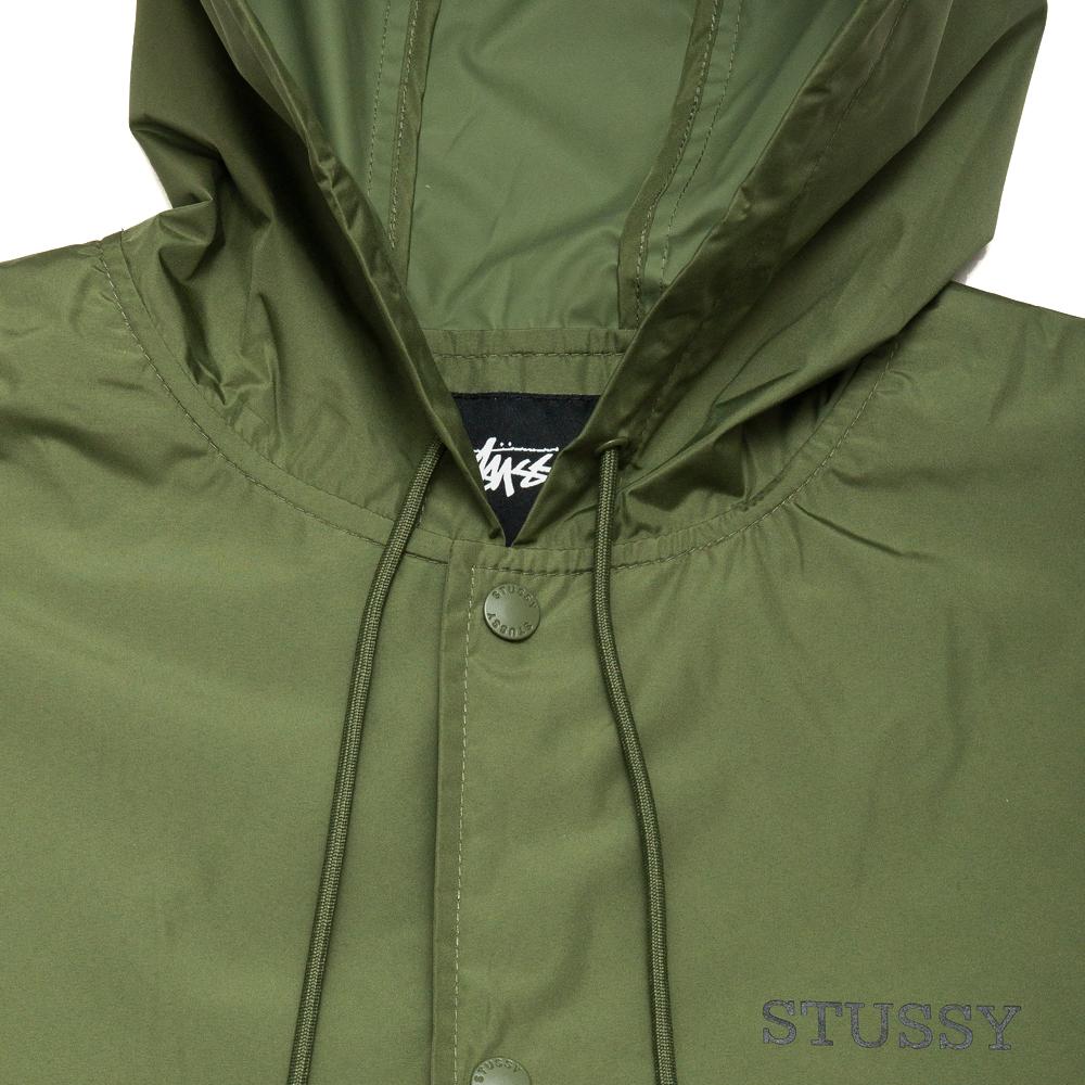 Stüssy Tony Long Hooded Coach Jacket Olive at shoplostfound, neck