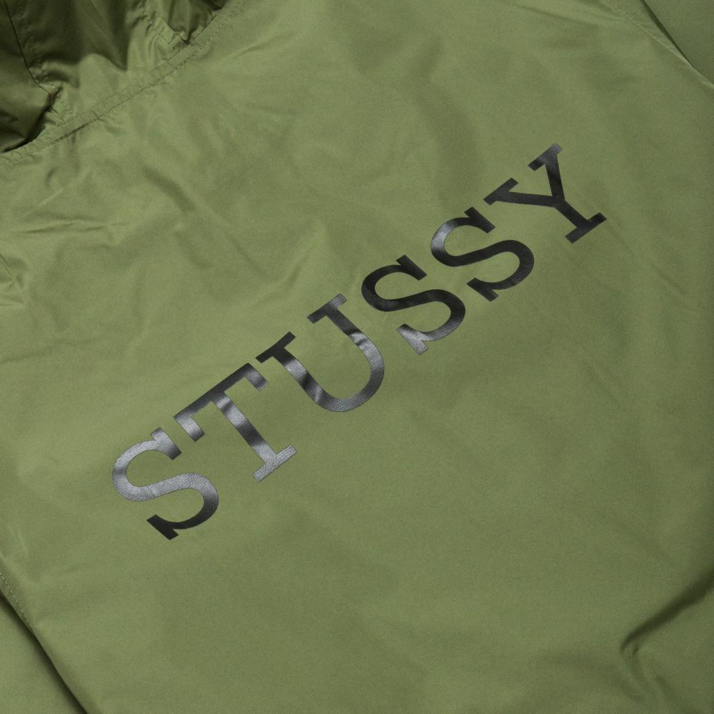 Stüssy Tony Long Hooded Coach Jacket Olive at shoplostfound, logo