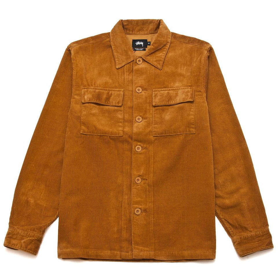 Stüssy Wide Cord Shirt Golden Brown at shoplostfound, front