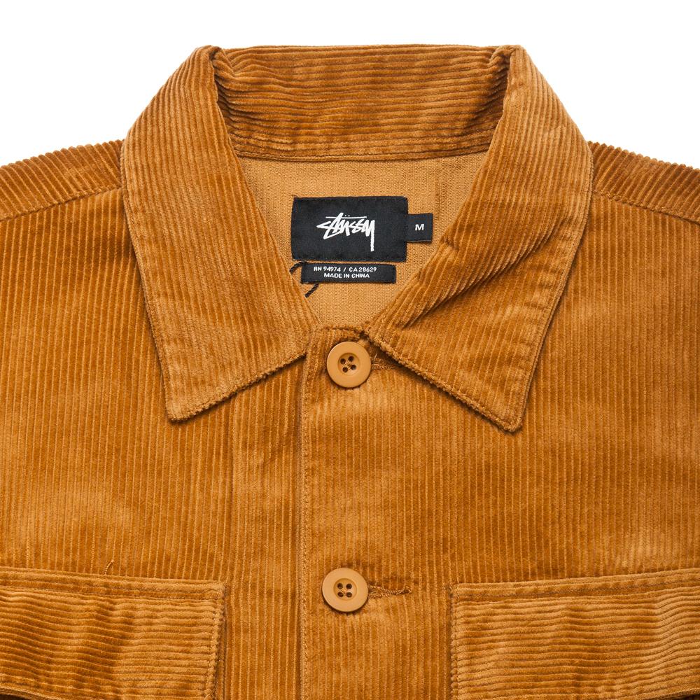 Stüssy Wide Cord Shirt Golden Brown at shoplostfound, neck